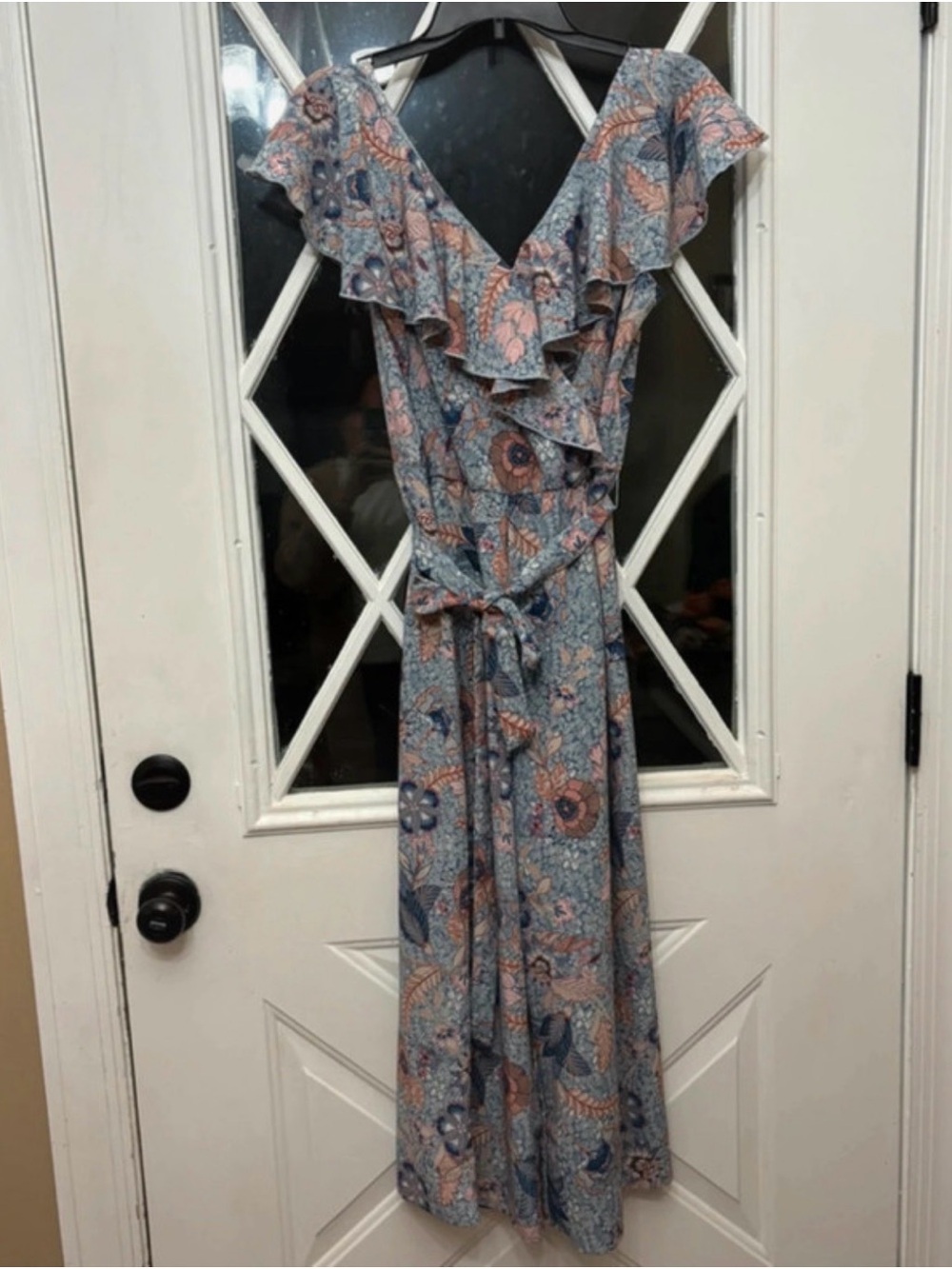 Luxology Floral Ruffle Wide Leg Jumpsuit Blue Medium